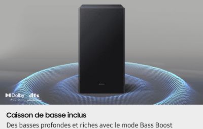 Barre de son Samsung HW‑B46CF – Immersion audio 2,1 Bluetooth avec caisson intégré pour un cinéma à domicile exceptionnel.